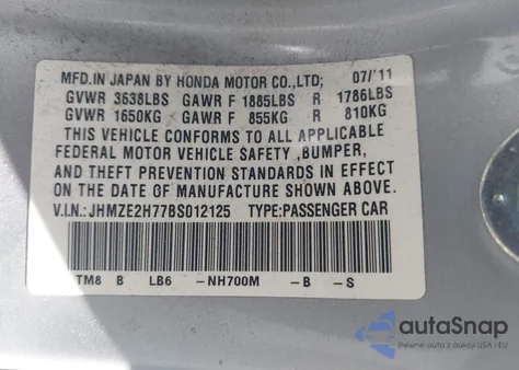 2011 Honda Insight Ex z USA, uszkodzony, nr VIN JHMZE2H77BS012125